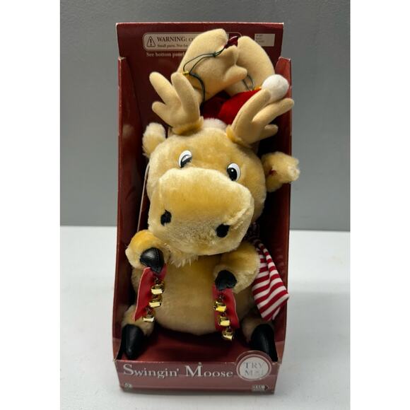 NEW Old Stock Gemmy Swinging Moose Swinging And Singing Plush Christmas - Picture 1 of 8